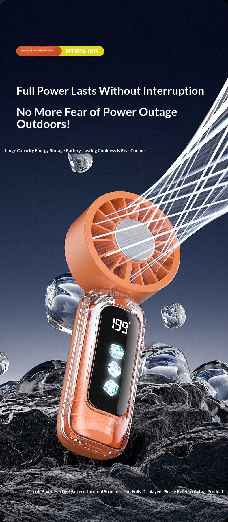 Instant Ice Cooling Handheld Fan, 199-Speed Adjustable, 3-Stage Cold Air, Foldable Neck & Desktop Fan, Ultra-Quiet for Summer Travel & Home Use