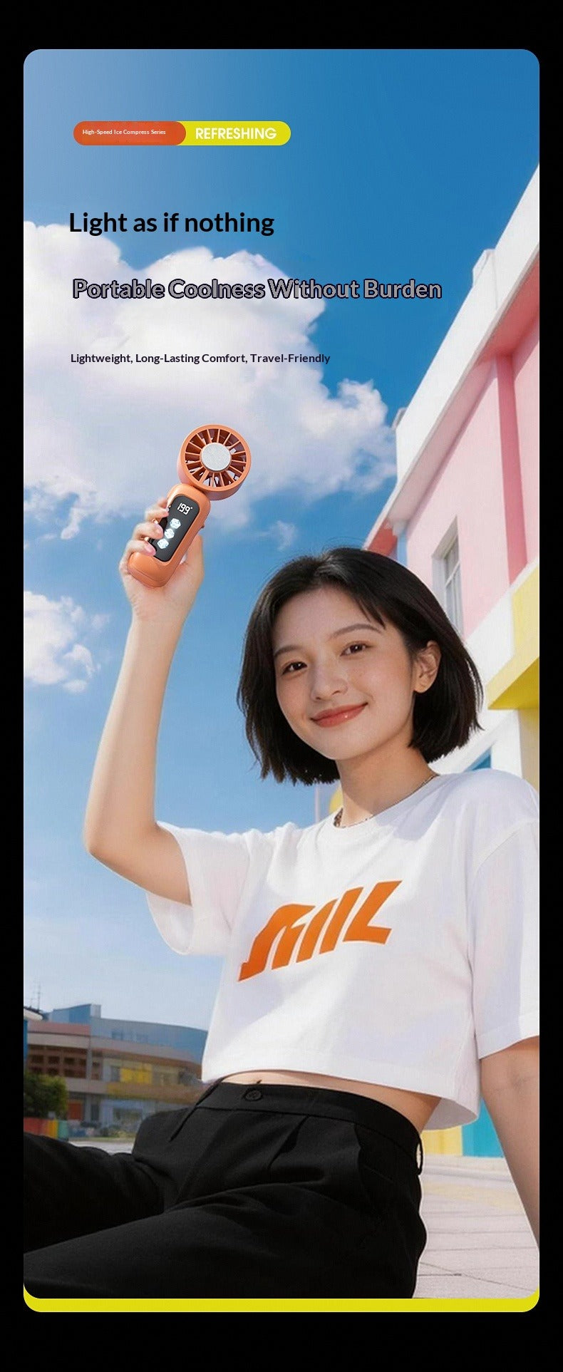 Instant Ice Cooling Handheld Fan, 199-Speed Adjustable, 3-Stage Cold Air, Foldable Neck & Desktop Fan, Ultra-Quiet for Summer Travel & Home Use