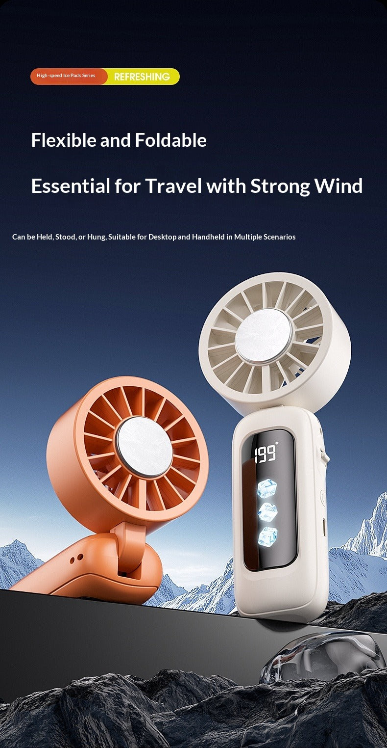 Instant Ice Cooling Handheld Fan, 199-Speed Adjustable, 3-Stage Cold Air, Foldable Neck & Desktop Fan, Ultra-Quiet for Summer Travel & Home Use
