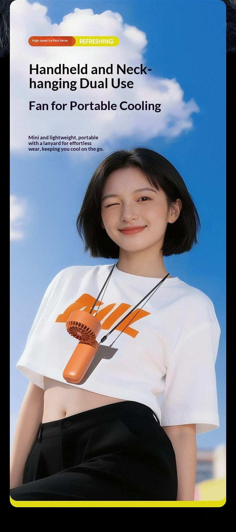 Instant Ice Cooling Handheld Fan, 199-Speed Adjustable, 3-Stage Cold Air, Foldable Neck & Desktop Fan, Ultra-Quiet for Summer Travel & Home Use