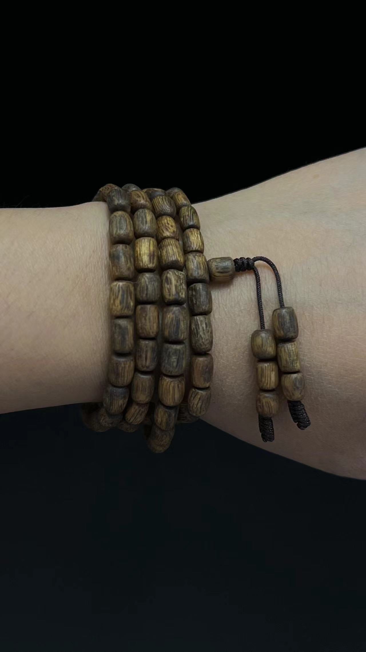 Zen Dear Unisex Natural Qinan Agarwood Barrel Beads Tibetan Buddhism Mala Bracelet Necklace Bead