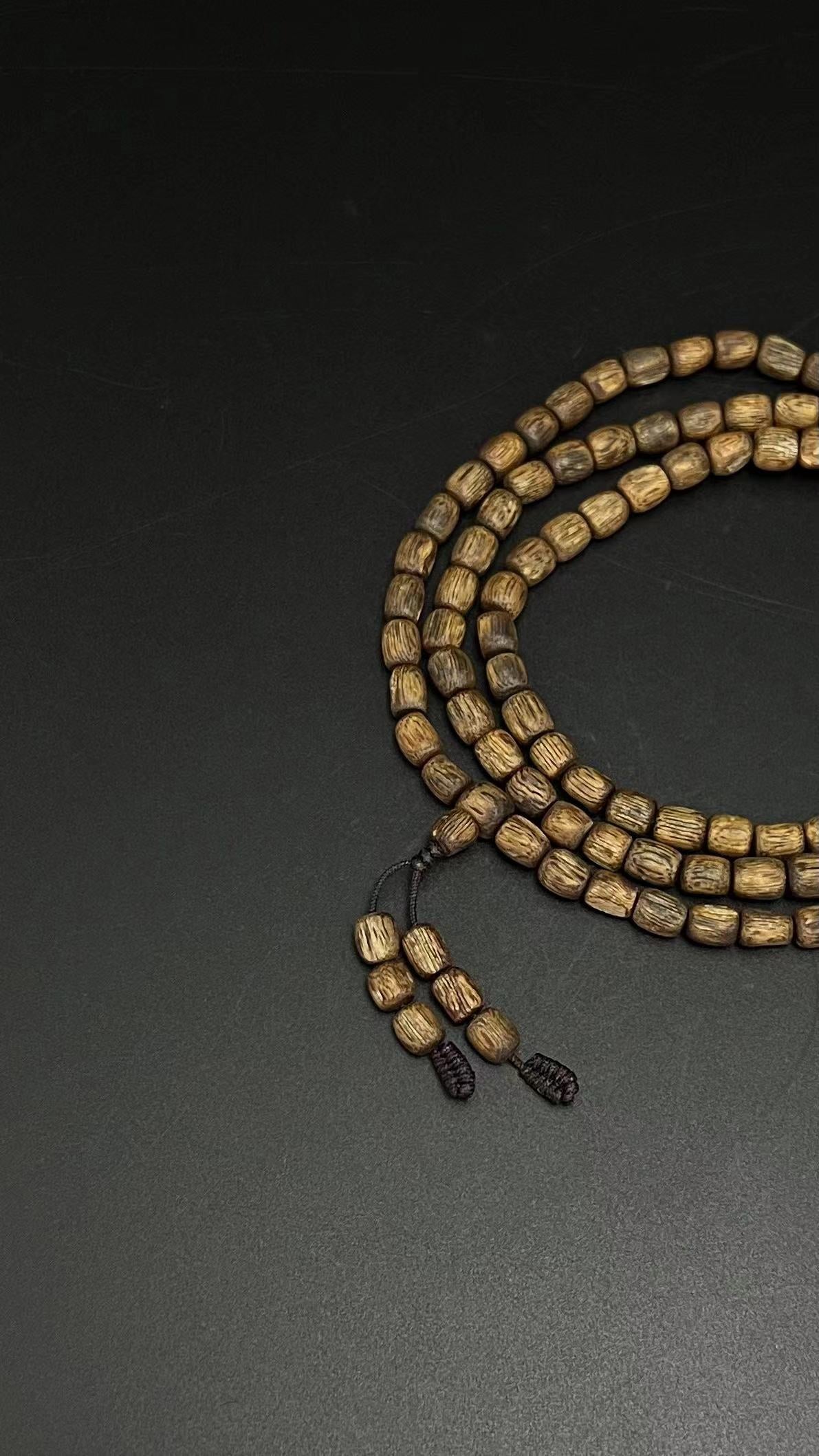 Zen Dear Unisex Natural Qinan Agarwood Barrel Beads Tibetan Buddhism Mala Bracelet Necklace Bead