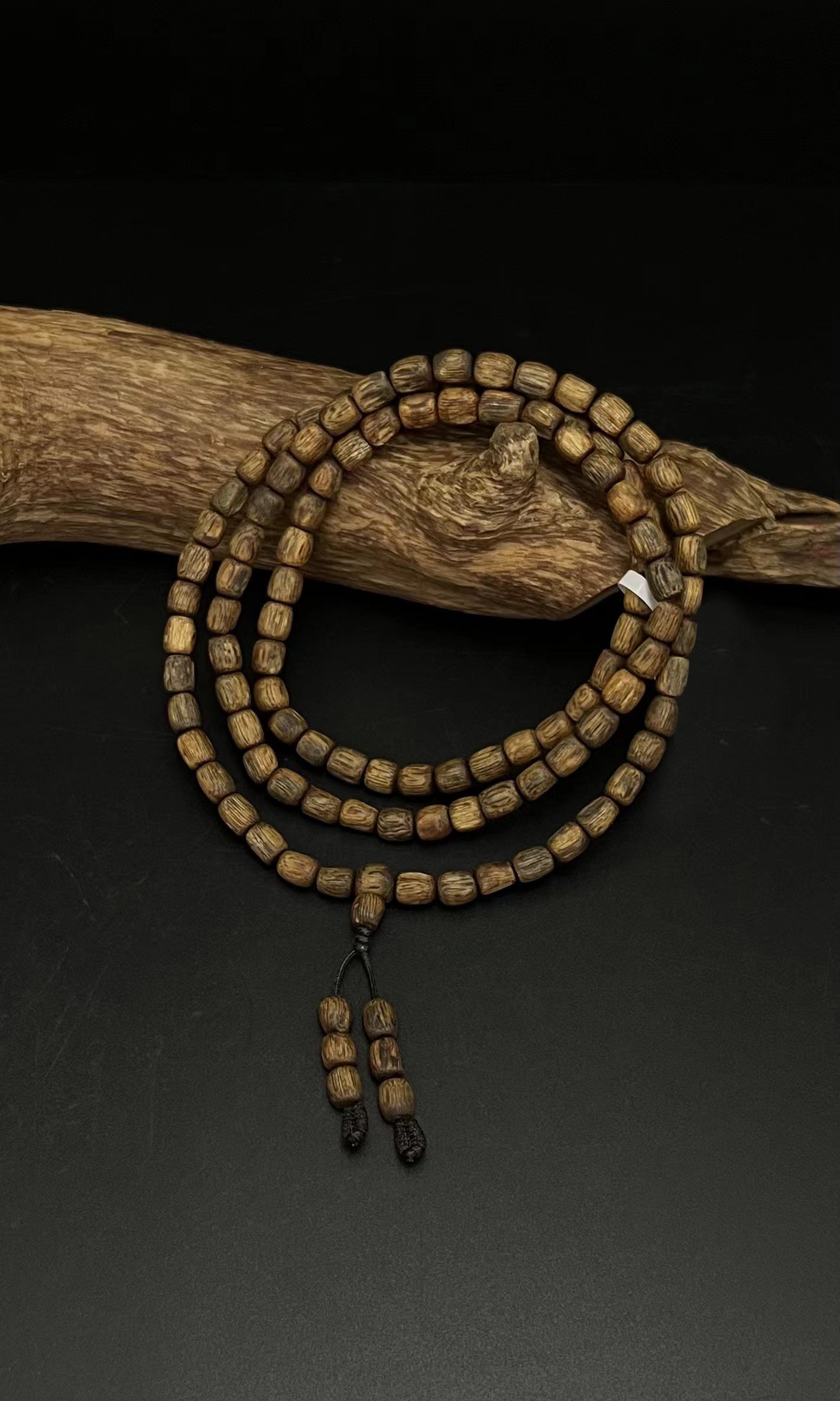 Zen Dear Unisex Natural Qinan Agarwood Barrel Beads Tibetan Buddhism Mala Bracelet Necklace Bead