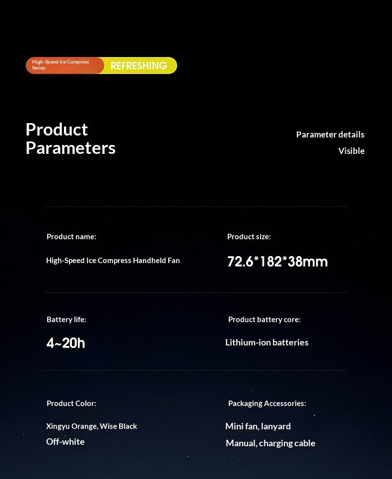 Instant Ice Cooling Handheld Fan, 199-Speed Adjustable, 3-Stage Cold Air, Foldable Neck & Desktop Fan, Ultra-Quiet for Summer Travel & Home Use