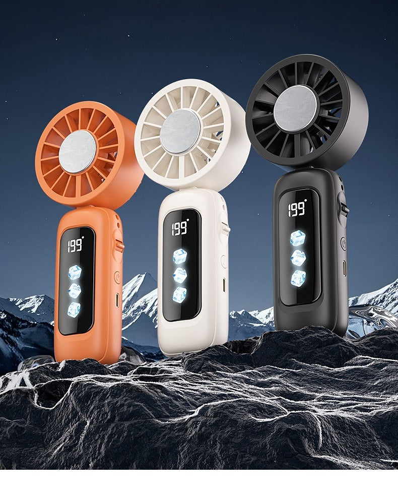 Instant Ice Cooling Handheld Fan, 199-Speed Adjustable, 3-Stage Cold Air, Foldable Neck & Desktop Fan, Ultra-Quiet for Summer Travel & Home Use