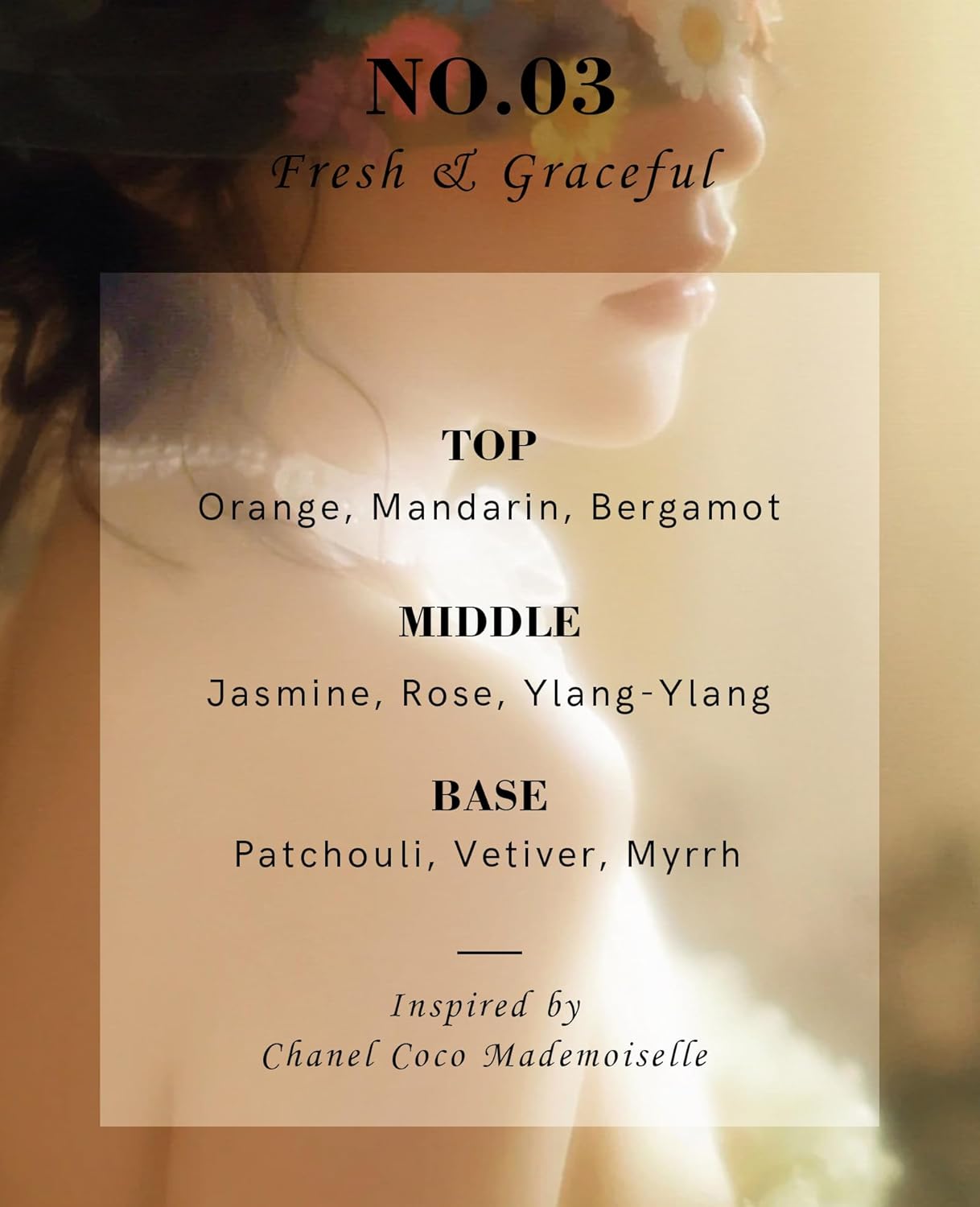 NO.03-Women's perfume (grade: P), soft and long-lasting fragrance, MISS COCO, jasmine rose orange bergamot patchouli, feminine, 0.34 fl oz travel size