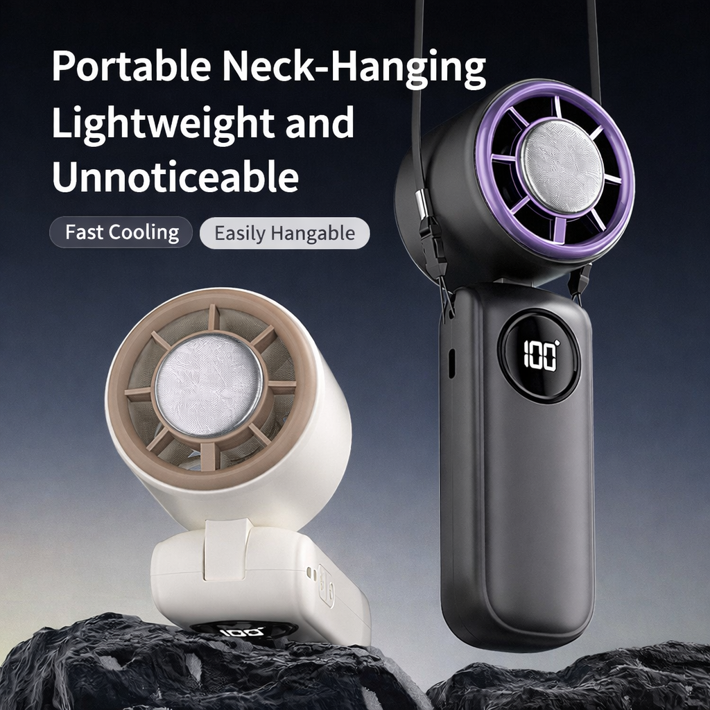 Ice Compress Handheld Fan, 100-Speed Adjustable, 360° Wide-Area Wind, Rechargeable Mini Fan with Phone Holder, Airplane-Allowed for Summer Travel & Home Use