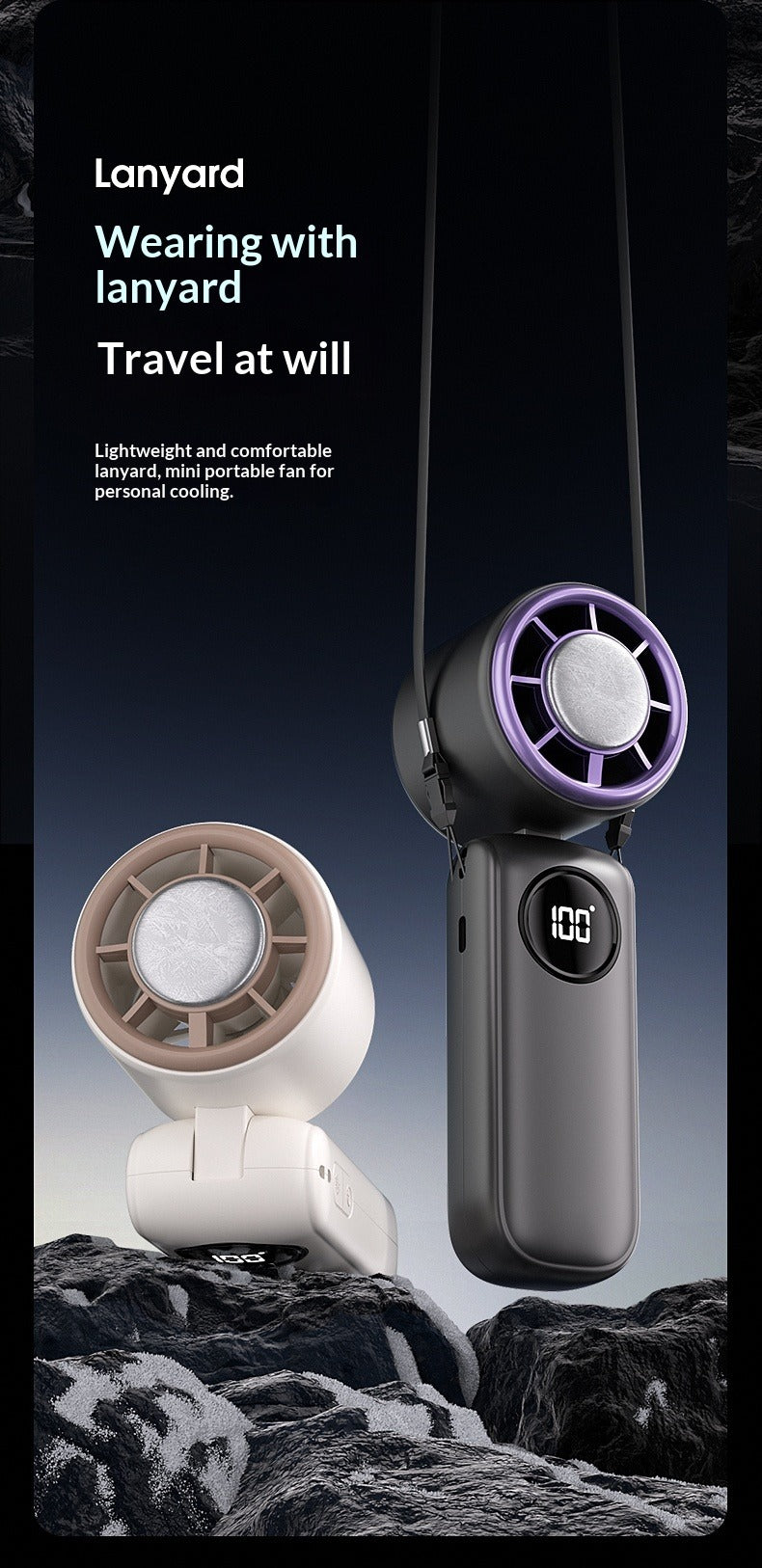 Ice Compress Handheld Fan, 100-Speed Adjustable, 360° Wide-Area Wind, Rechargeable Mini Fan with Phone Holder, Airplane-Allowed for Summer Travel & Home Use