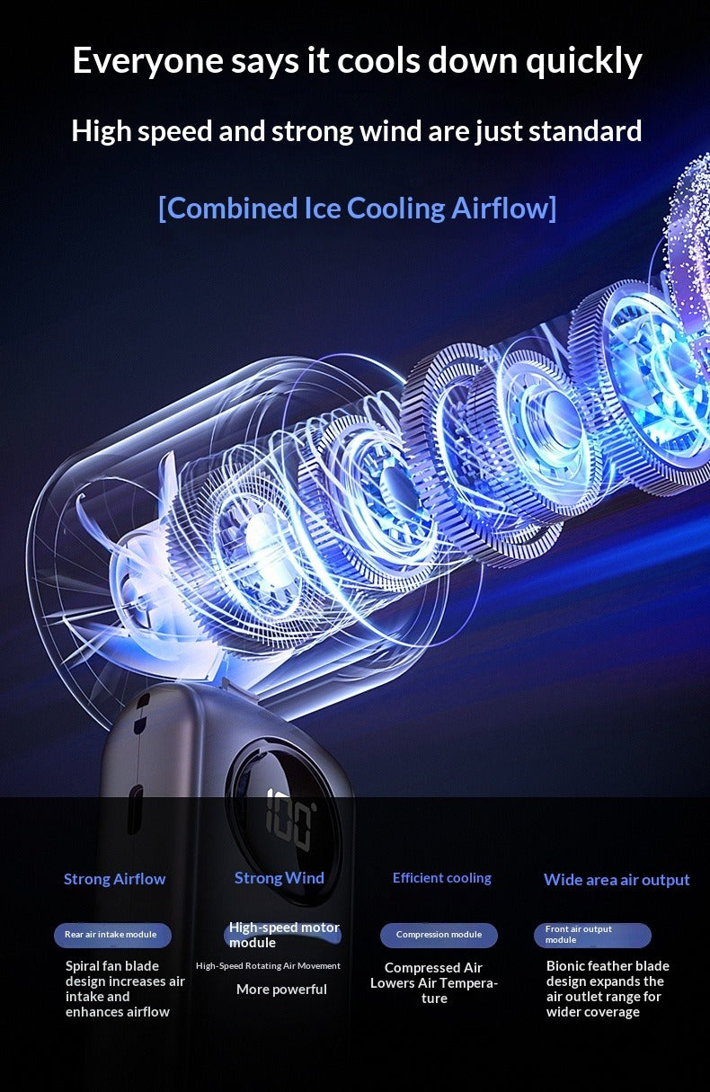 Ice Compress Handheld Fan, 100-Speed Adjustable, 360° Wide-Area Wind, Rechargeable Mini Fan with Phone Holder, Airplane-Allowed for Summer Travel & Home Use