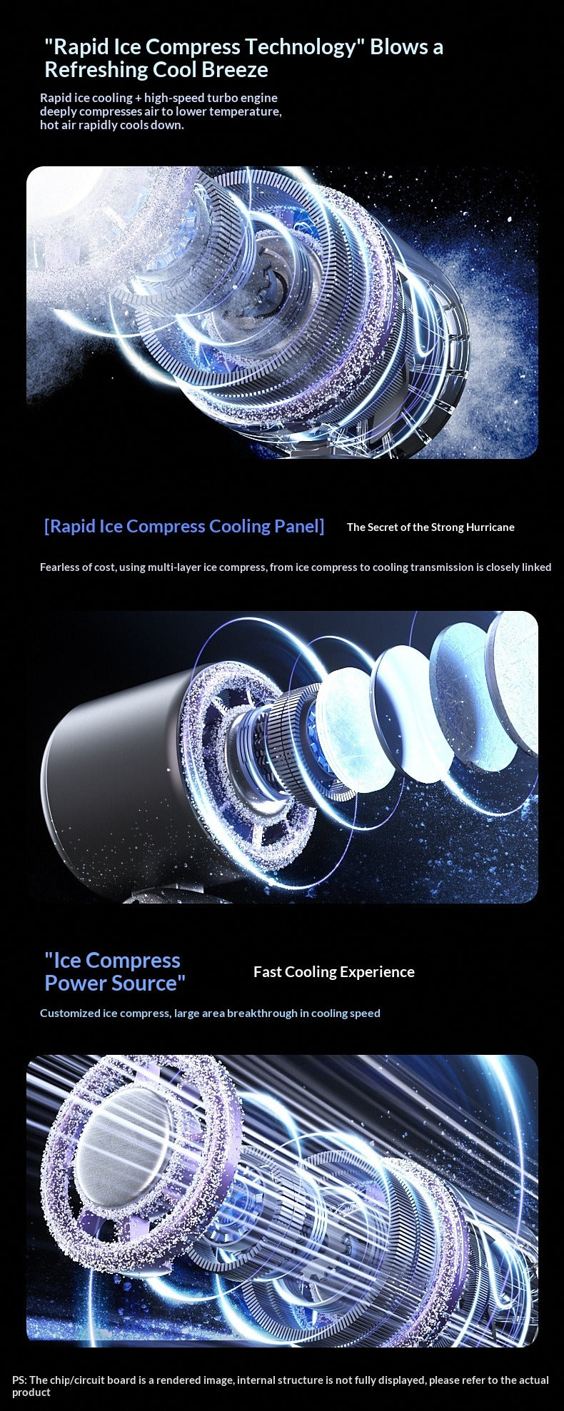 Ice Compress Handheld Fan, 100-Speed Adjustable, 360° Wide-Area Wind, Rechargeable Mini Fan with Phone Holder, Airplane-Allowed for Summer Travel & Home Use