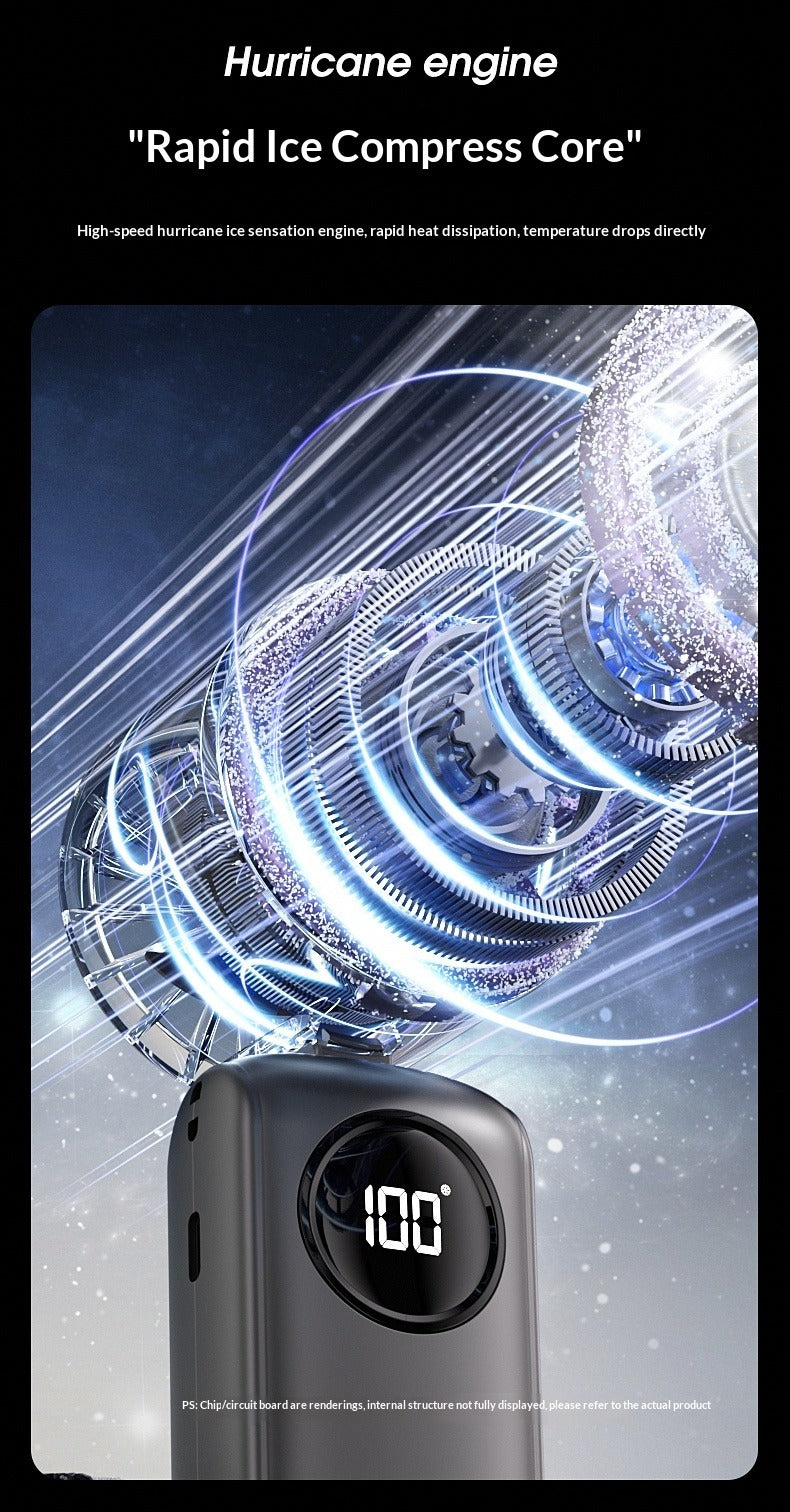 Ice Compress Handheld Fan, 100-Speed Adjustable, 360° Wide-Area Wind, Rechargeable Mini Fan with Phone Holder, Airplane-Allowed for Summer Travel & Home Use