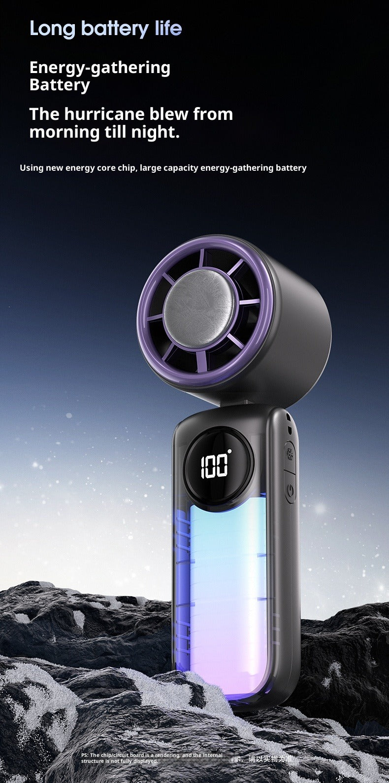 Ice Compress Handheld Fan, 100-Speed Adjustable, 360° Wide-Area Wind, Rechargeable Mini Fan with Phone Holder, Airplane-Allowed for Summer Travel & Home Use