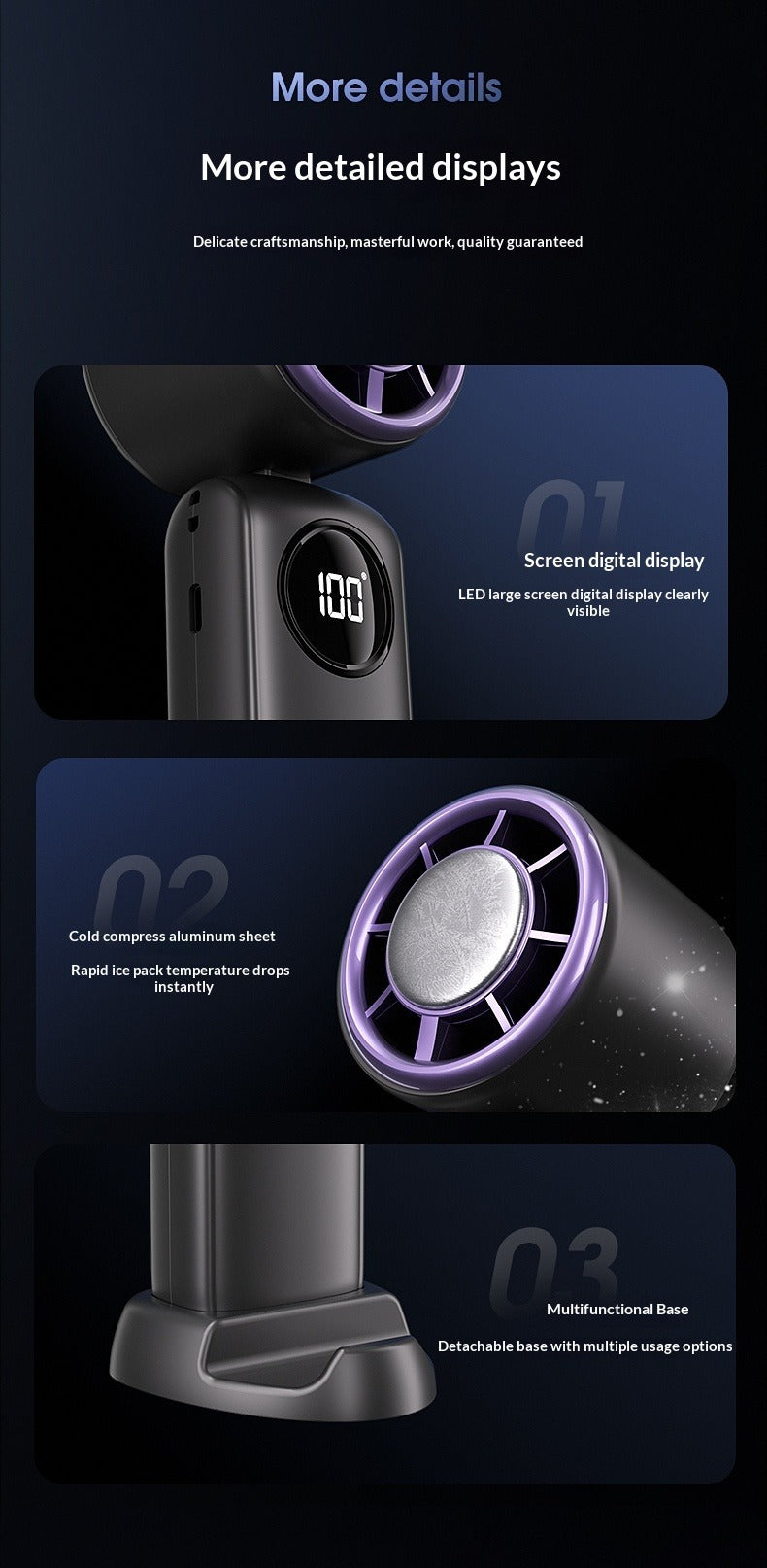 Ice Compress Handheld Fan, 100-Speed Adjustable, 360° Wide-Area Wind, Rechargeable Mini Fan with Phone Holder, Airplane-Allowed for Summer Travel & Home Use