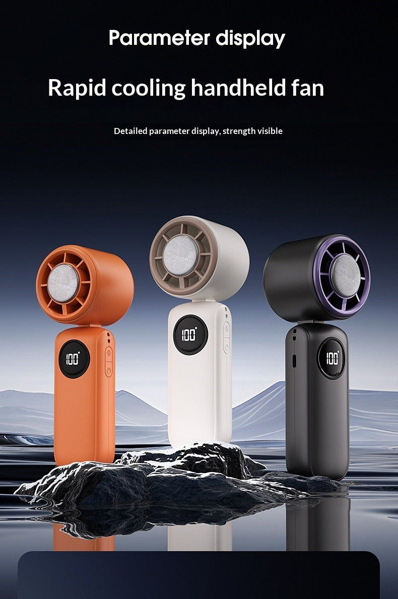 Ice Compress Handheld Fan, 100-Speed Adjustable, 360° Wide-Area Wind, Rechargeable Mini Fan with Phone Holder, Airplane-Allowed for Summer Travel & Home Use