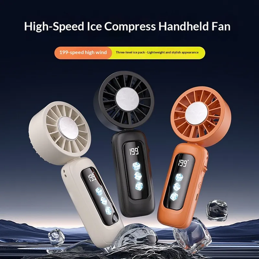 Instant Ice Cooling Handheld Fan, 199-Speed Adjustable, 3-Stage Cold Air, Foldable Neck & Desktop Fan, Ultra-Quiet for Summer Travel & Home Use