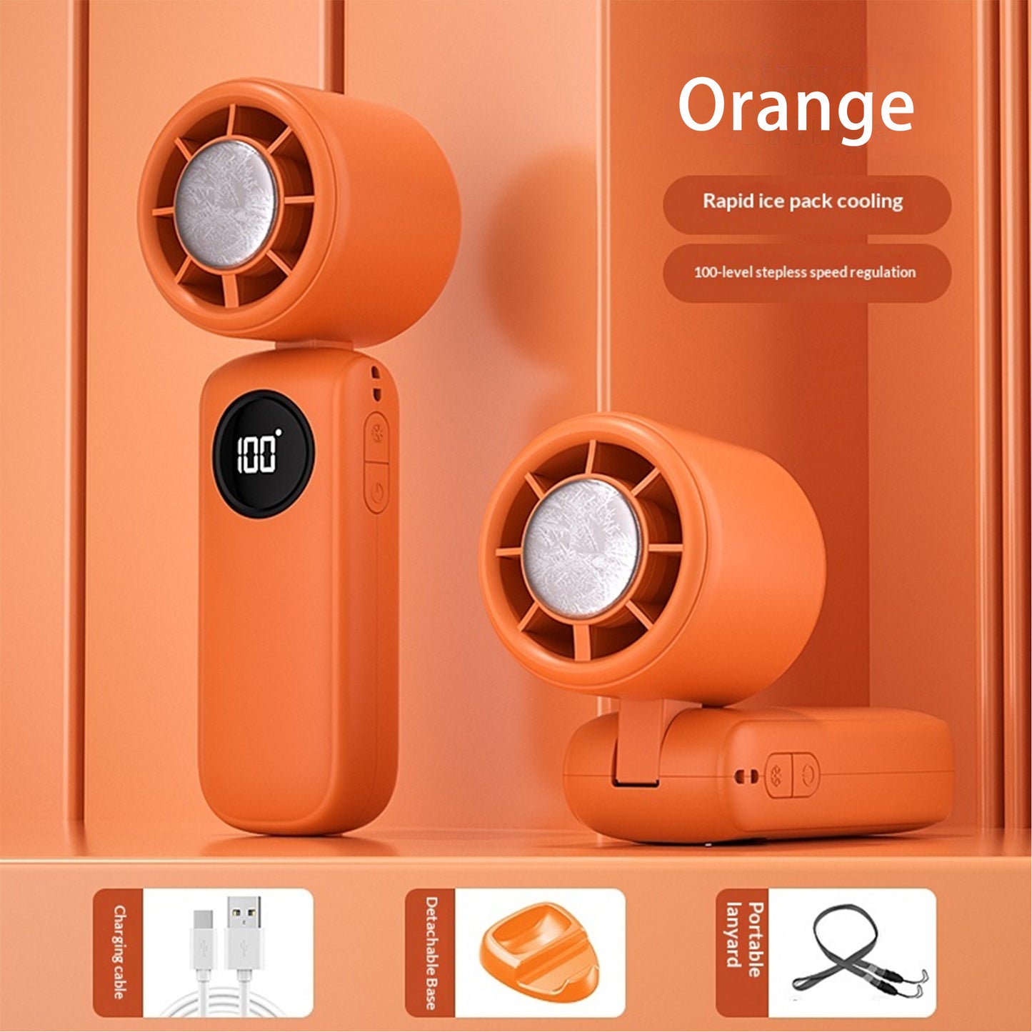 Ice Compress Handheld Fan, 100-Speed Adjustable, 360° Wide-Area Wind, Rechargeable Mini Fan with Phone Holder, Airplane-Allowed for Summer Travel & Home Use