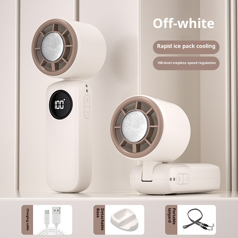 Ice Compress Handheld Fan, 100-Speed Adjustable, 360° Wide-Area Wind, Rechargeable Mini Fan with Phone Holder, Airplane-Allowed for Summer Travel & Home Use